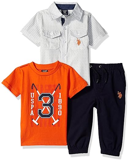 U.S. Polo Assn. Baby Boys T, Sport Shirt and Pant Set, Navy Jogger Multi Plaid, 12M