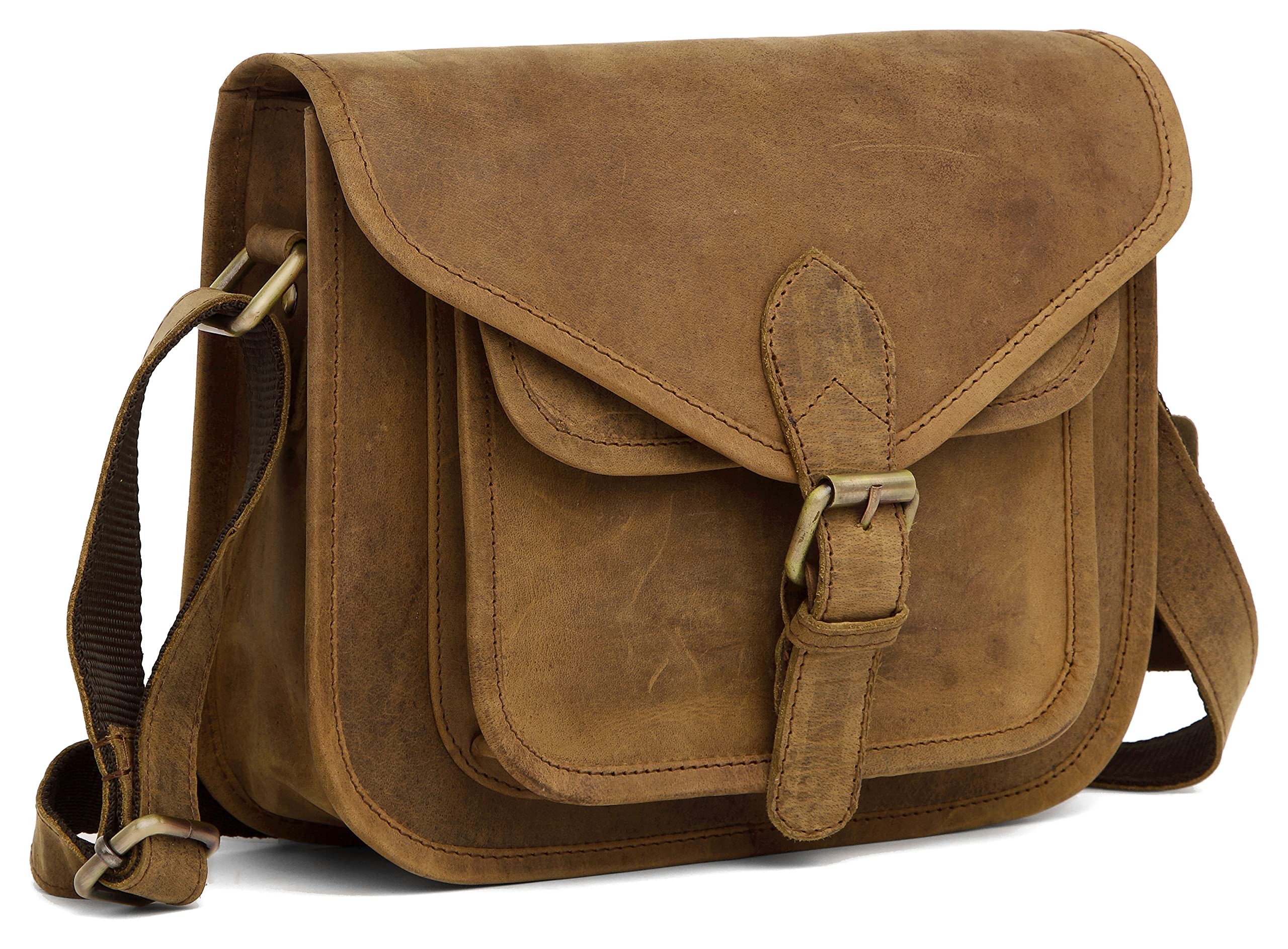 J. Wilson London Messenger Bag Women Leather Flapover 5 Litres (Rustic Tan)