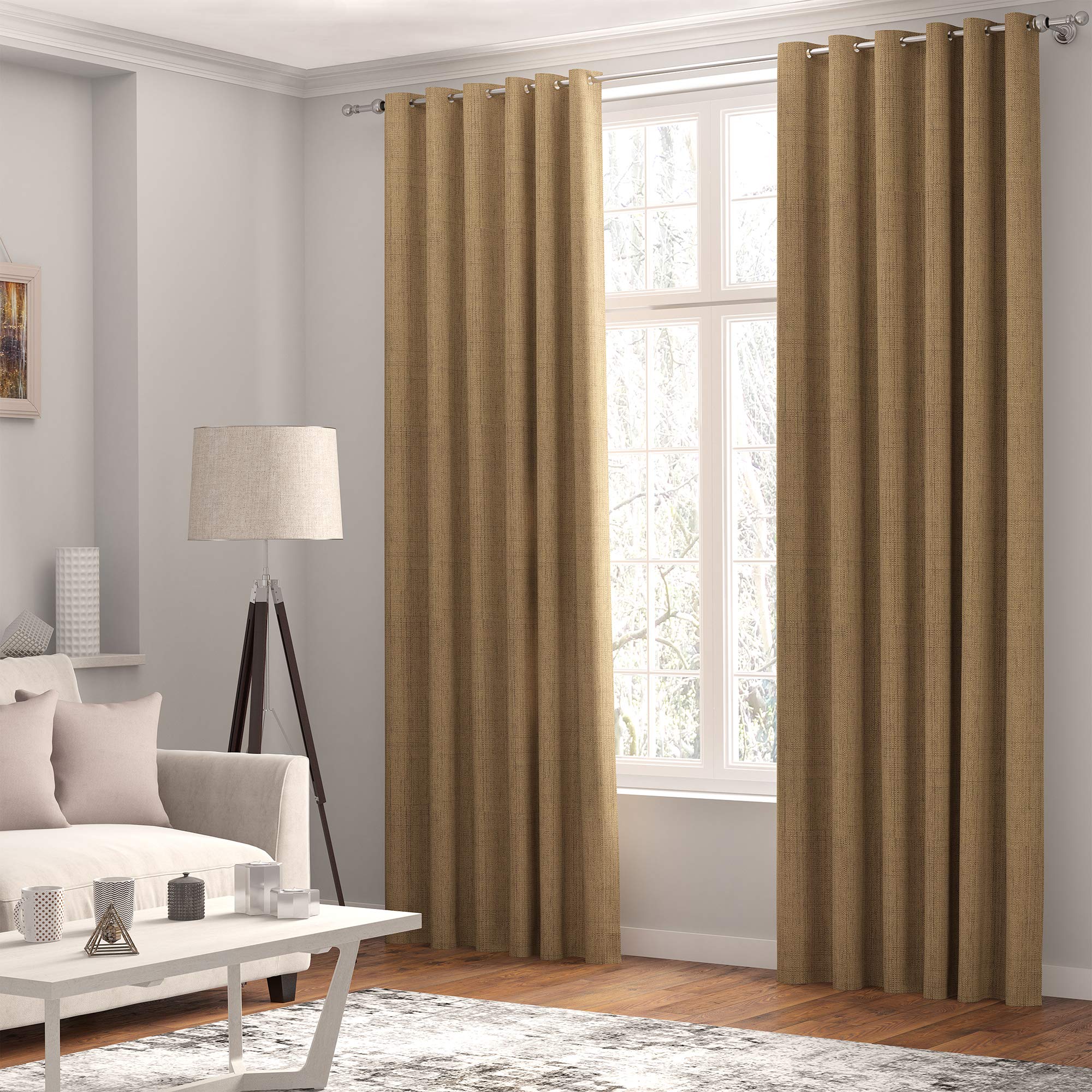 Curtains Faux Linen, Thermal Insulated, 3 Pass 100 % Blackout Eyelet Curtains, (2 Panels) Window Curtains/Panels/Drapes, 168 cm per Panel Width available in 3 drops (Bronze, 66 x 72 inch 168 x 183 cm)