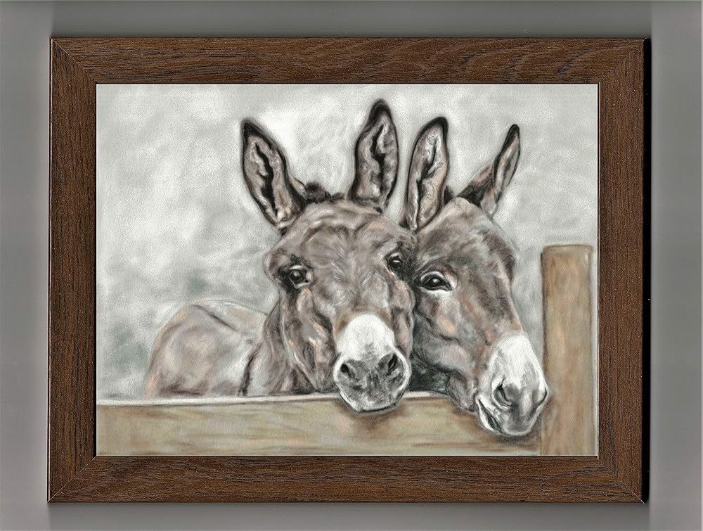 Framed donkey print, 10" x 8", original donkey wall art by artist