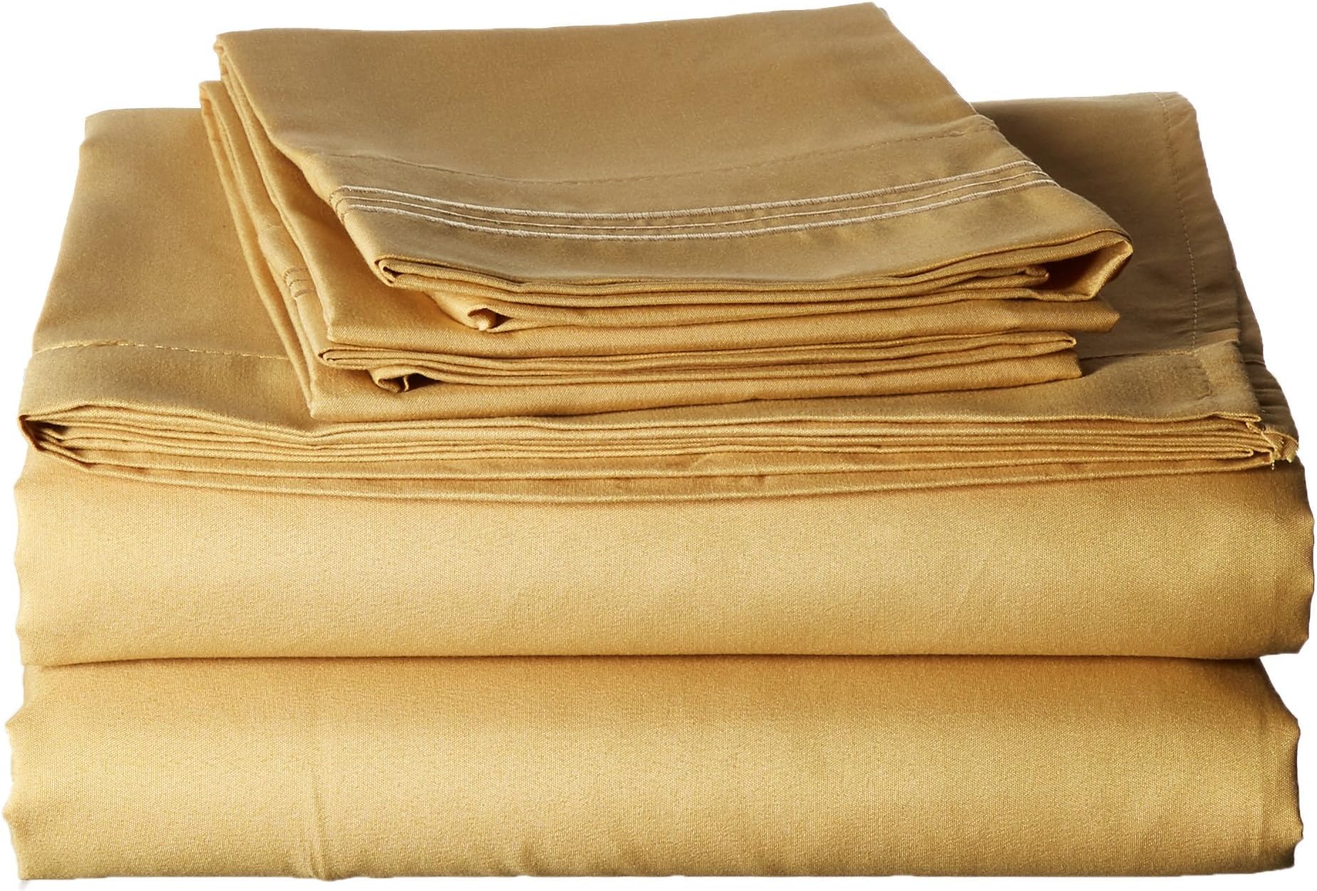 Anili Mili Triple Stitch Embroidery Affordable 4 PC Bed Sheet Set - Queen Size, Yellow Camel Gold