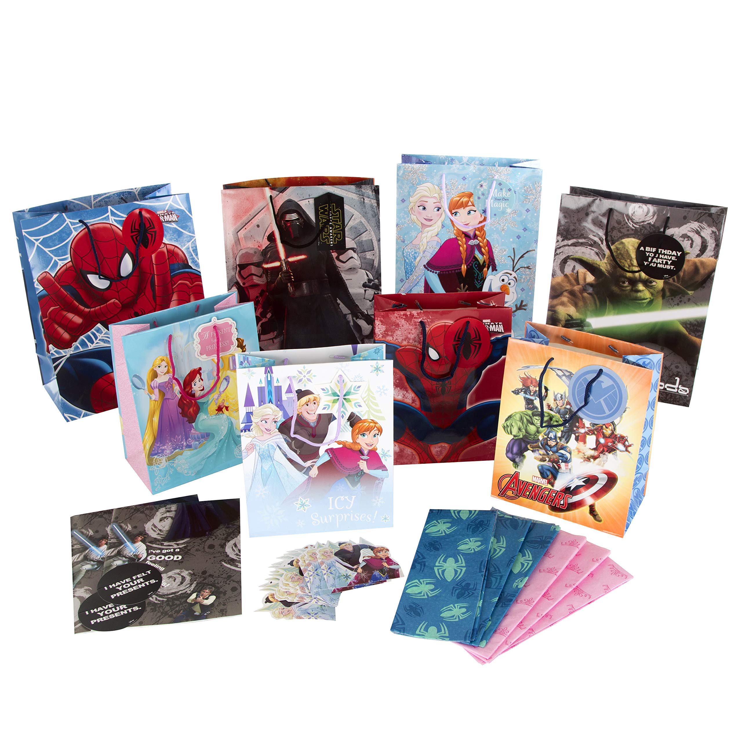 Hallmark Kids Gift Bag, Tissue and Gift Tag Pack - 4 Medium Bags and 4 Small Bags in 8 Disney Designs