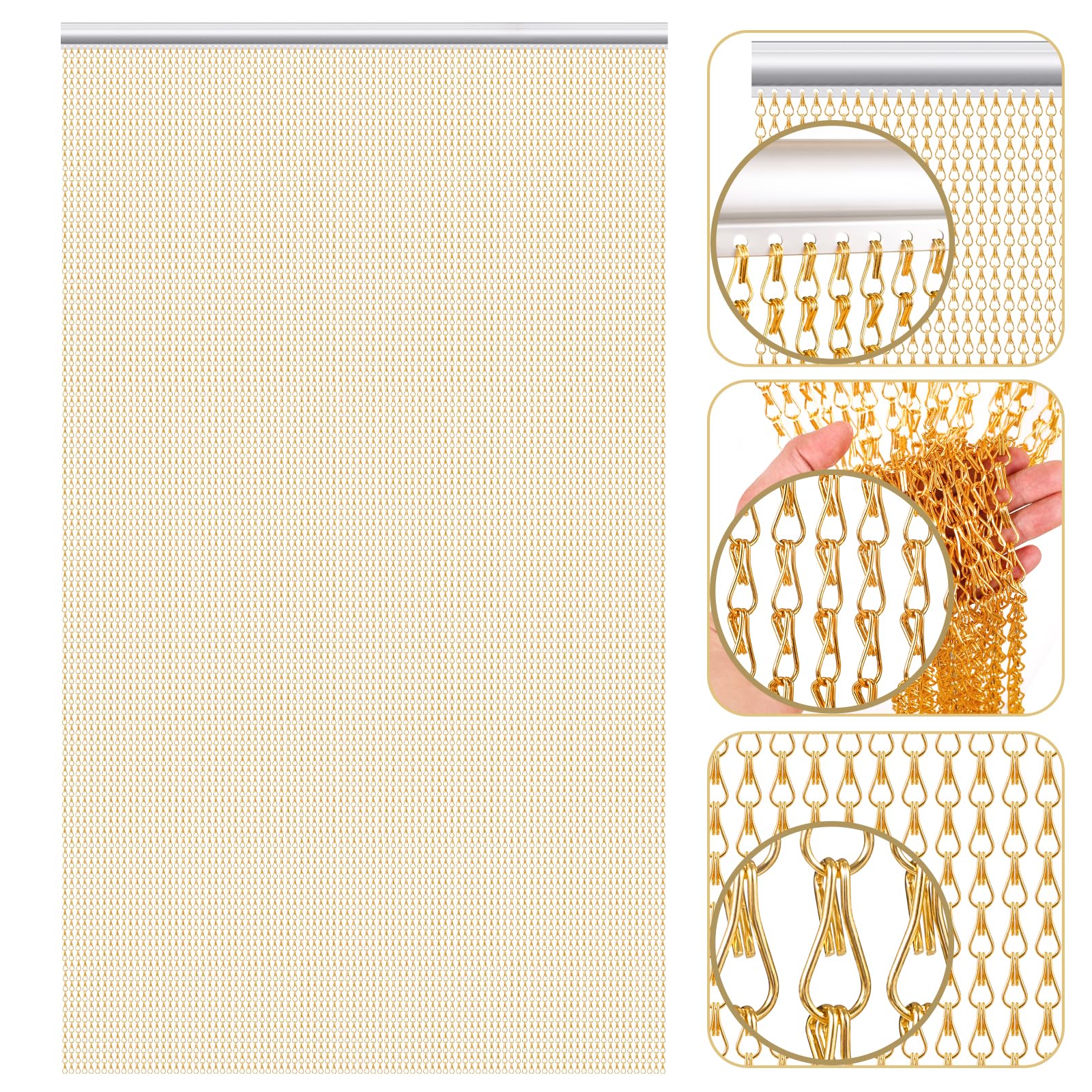 Gradleen Chain Fly Screens Golden 90 x 210cm Aluminium Metal Fly Screen Chain Curtain for Flying Insect Control