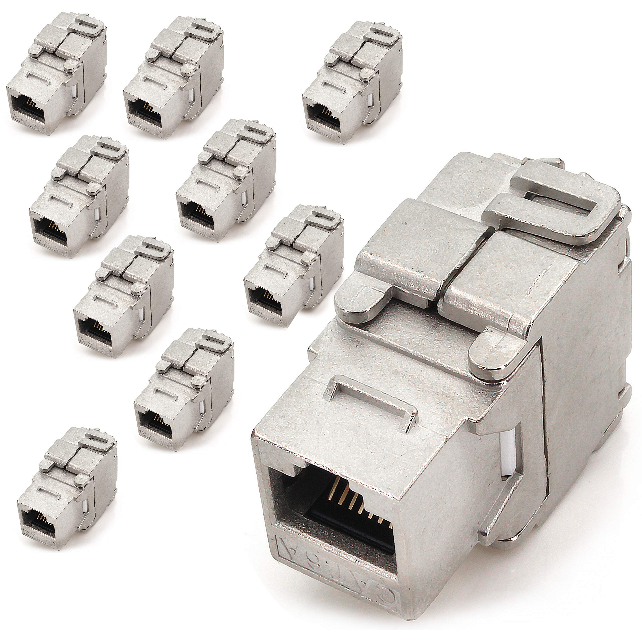 1aTTack.de Keystone Module RJ45 Cat 6a Jack Certified fully shielded STP tool-free snap in assembly Cat raw cable 500 MHz 10Gbit/s compatible with Cat5 Cat6 Cat7 Cat8 10 pieces