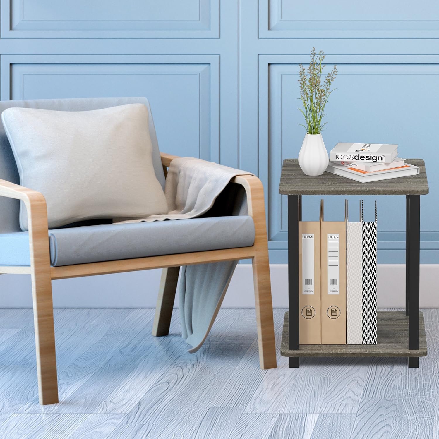 FURINNO Simplistic End Table, French Oak Grey/Black: Kitchen & Dining