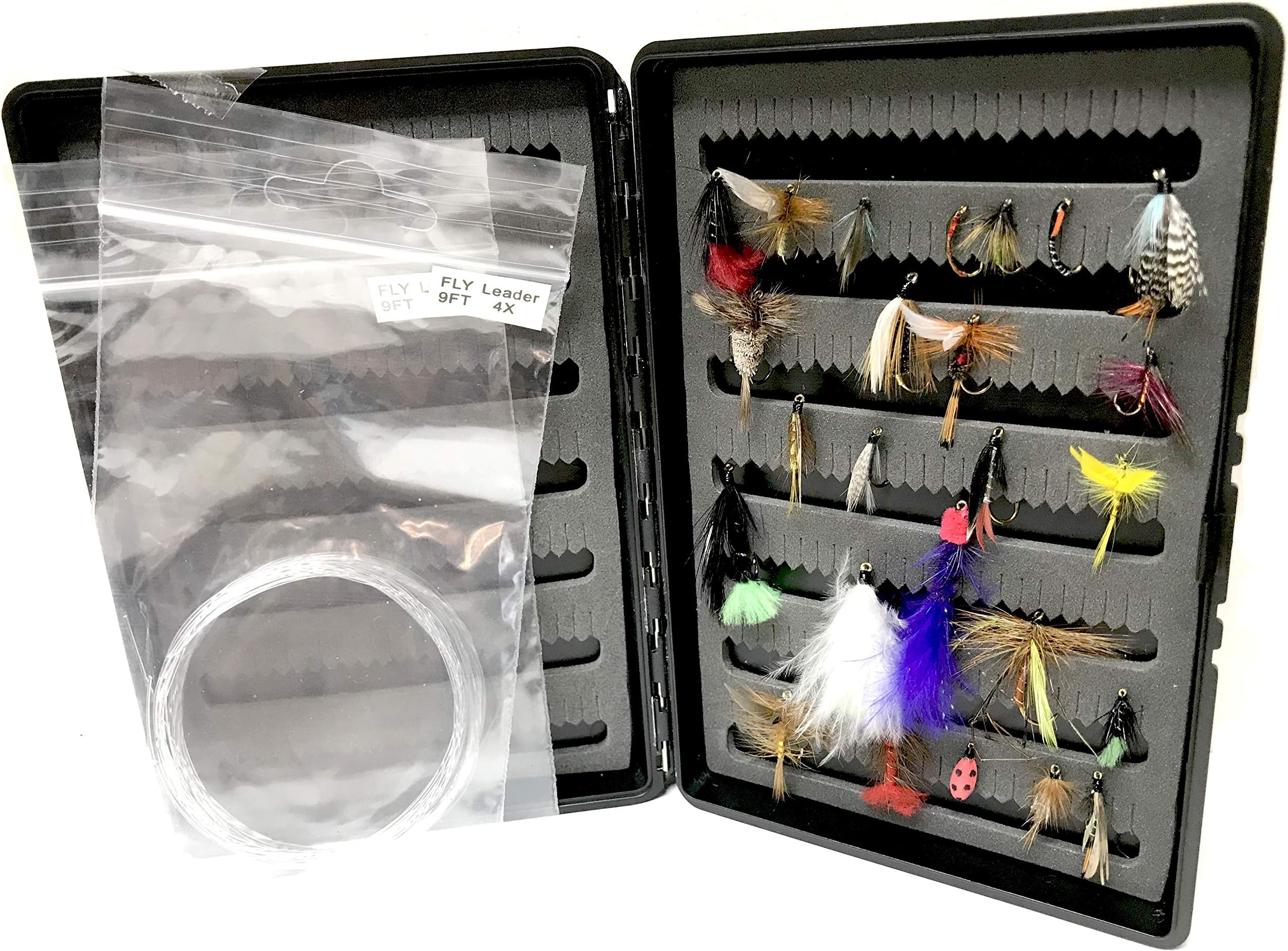 BestCity Fishing Flies Set of 25 fly selection Season set in box with Leaders