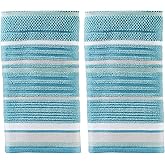 SKL Home Seabrook Stripe 100% Cotton Premium 2-Piece Hand Towel Set, 550 GSM, Soft & Absorbent Jacquard, for Bath & Kitchen, Teal