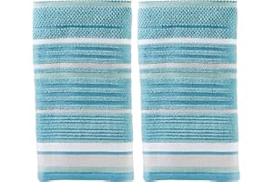 SKL Home Seabrook Stripe 100% Cotton Premium 2-Piece Hand Towel Set, 550 GSM, Soft & Absorbent Jacquard, for Bath & Kitchen, Teal