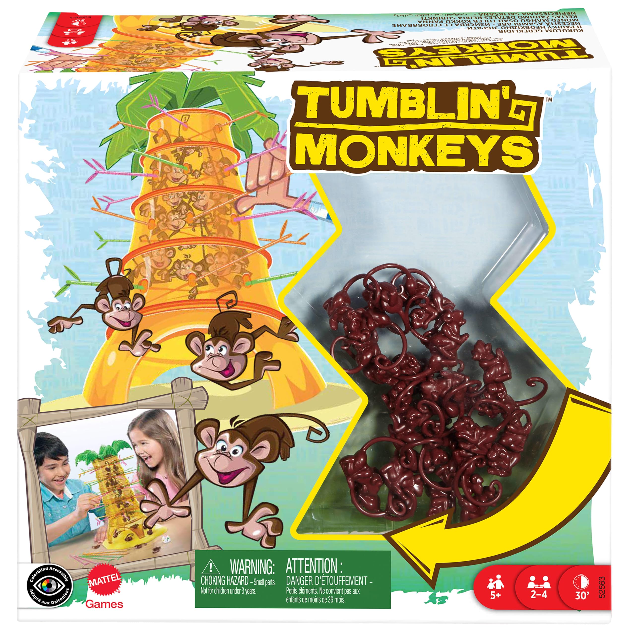 Mattel Games SOS Affenalarm Spiel, Würfelspiel für die Familie, Kinderspiele, Verpackung kann variieren, für 2-4 Spieler, ab 5 Jahre, 52563