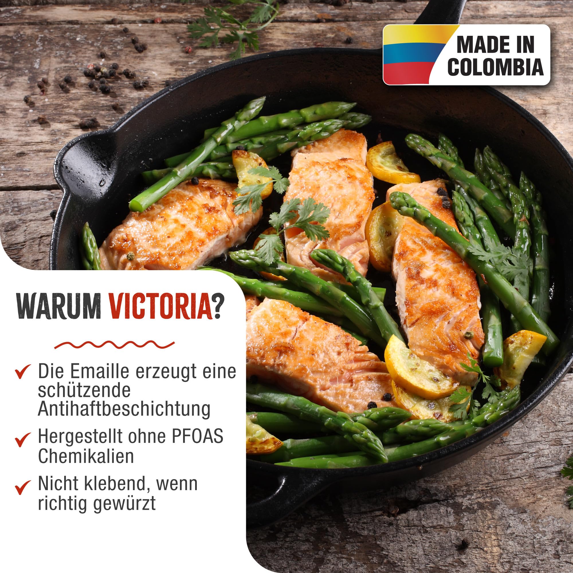 VICTORIA Bratpfanne Emaillierte Gusseisenpfanne Induction 25cm Bratpfanne Geeignet für Feuer, Grill, Backofen, Ceranfeld, Gas, Cast Iron Skillet, Toxic Free Kochgeschirr ohne PTFE oder PFOA 2