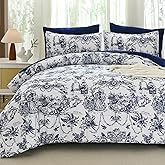 Xruibed Cobalt Blue Comforter Set Queen Size 7 Pieces Toile de Jouy Botanical Bed in a Bag Boho Comforter Set with Sheet, Pillowcases, Pillowshams, Soft Microfiber Bedding Set for All Season 90''x90''