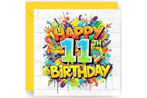 11th Birthday Card Gift for Boys and Girls – Graffiti Style Design – Happy 11 Years Old Birthday Greeting Card – with Vibrant