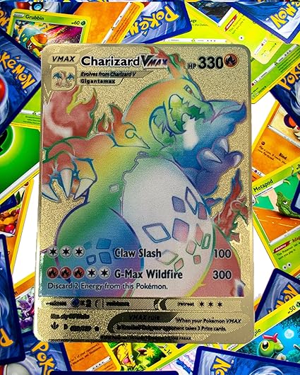 Amazon Com Champions Path Rainbow Charizard Vmax Custom Gold Metal Pokemon Card Champions Path 074 073 Toys Games