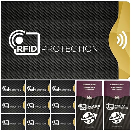 Tapa de la cerradura 12x RFID con tarjeta de crédito, tarjeta de identificación, tarjeta de débito, pasaporte, tarjeta sanitaria, etc. - 100% escudo protector de RFID y NFC