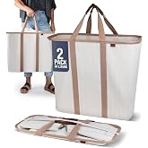 CleverMade Collapsible Fabric Laundry Hamper Premium, Cream Herringbone, 2 Pack