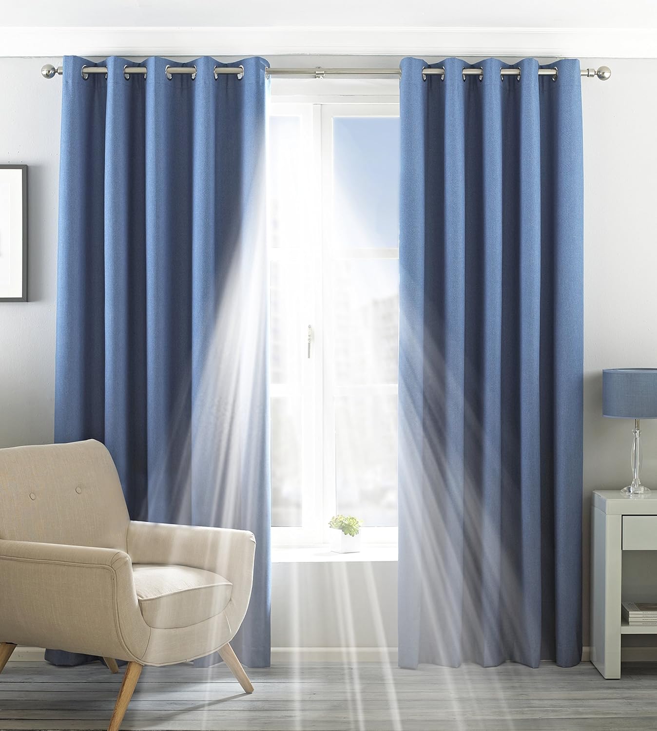 Riva Home Eclipse Blackout Eyelet Curtains, Polyester, Denim, 229 x 229cm, W 35.4" x L 90" (1 Panels)