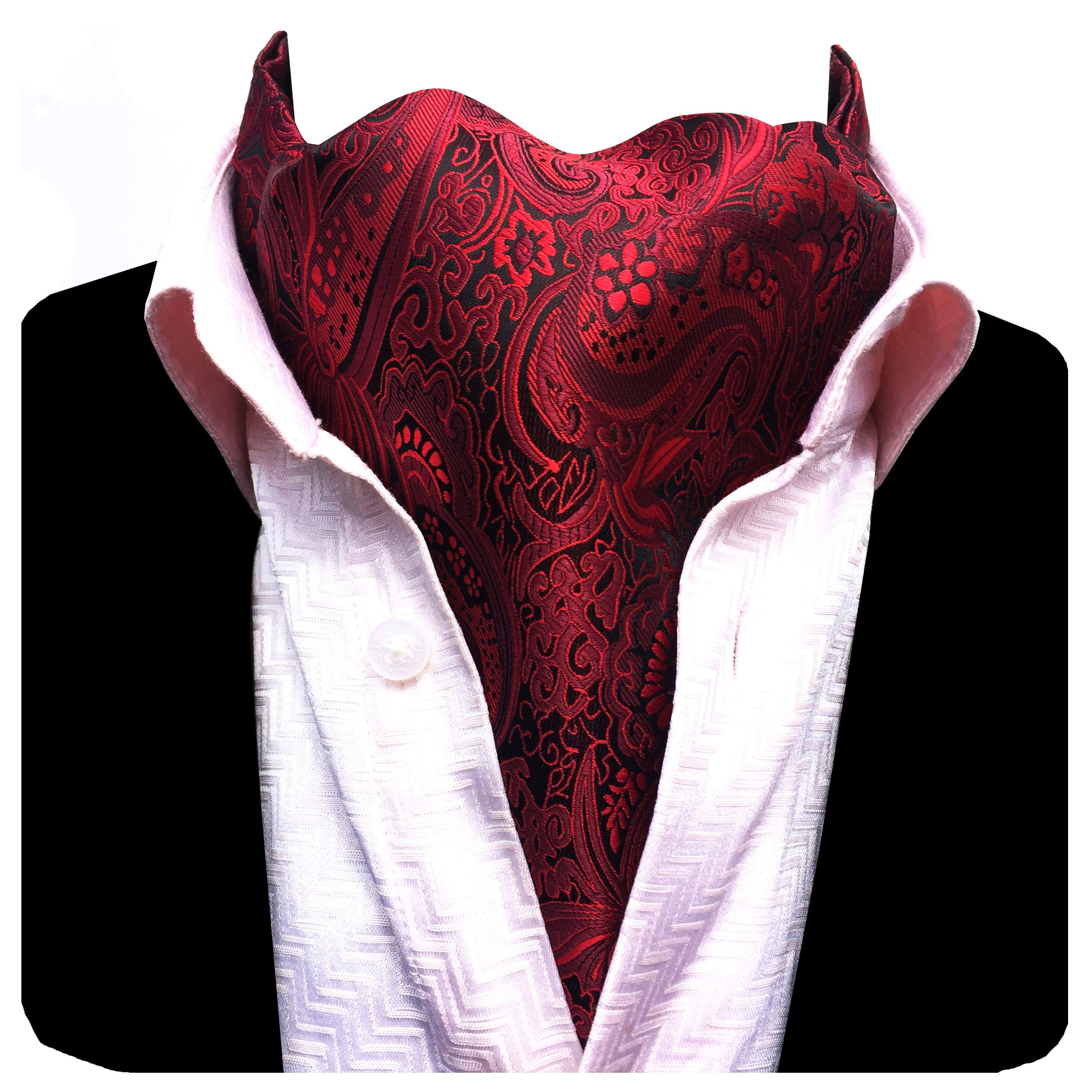 GUSLESON Men's Cravat Self Tie Paisley Jacquard Woven Floral Luxury Red Ascot (UK0672-18)