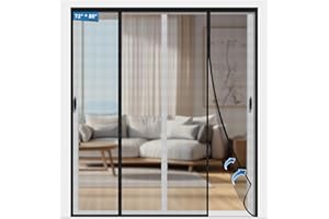 LADER Double Door Screen Magnetic Closure 74 x 81.8 Inch, Fit Door Size 72 x 80 Inch, Heavy Duty Durable Fiberglass Magnetic Screen Door Magnetic Closure, Hands Free, Keep Bugs Out, Pet Friendly
