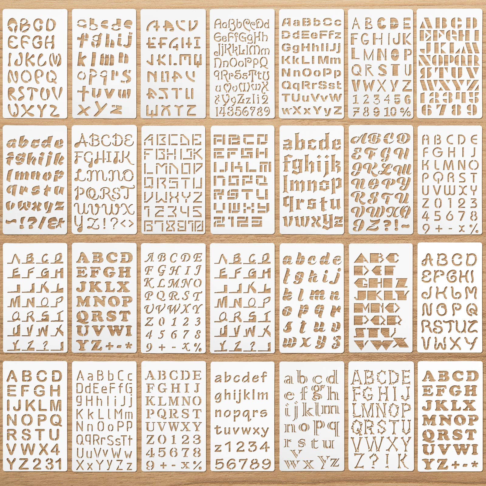 Photo 1 of 28 Pcs Plastic Letter Number Stencil for Painting Reusable Alphabet Journal Font Template Calligraphy Letter Stencil for Notebook Diary Scrapbook DIY Drawing Wood Glass Door Holiday Decor