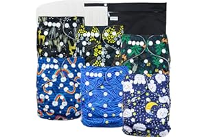 Leekalos Cloth Diapers Reusable for Boys and Girls, Baby Diaper Cloth with Inserts & Wet Bag One Size