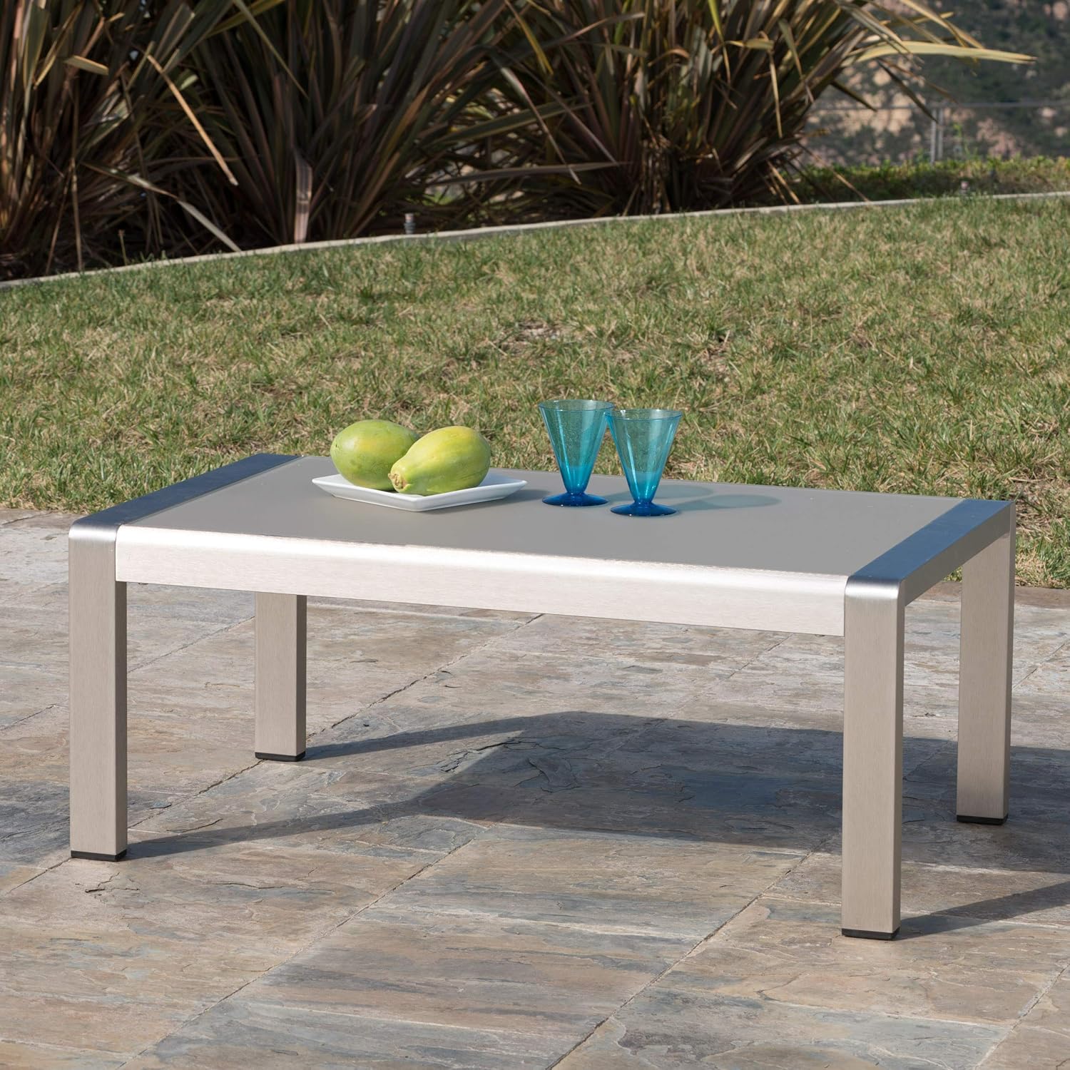 Christopher Knight Home Cape Coral Outdoor Aluminum Coffee Table with Glass Top, Silver : Garden & Outdoor
