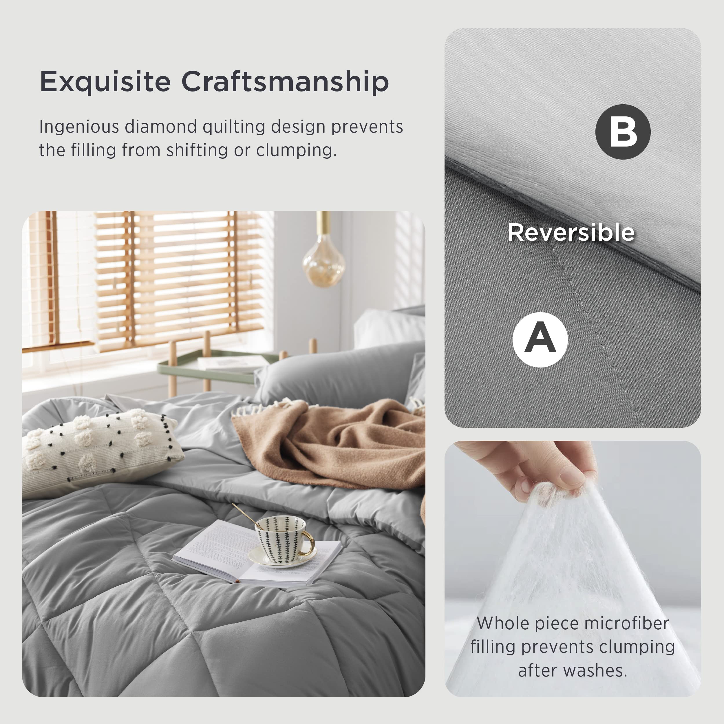 Bedsure Full Size Comforter Set - 7 Pieces Reversible Grey Bedding, Full Size Bed Set for All Seasons, Bed in a Bag with Down Alternative Comforter, Sheets, Pillowcases & Shams