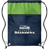 FOCO NFL Officially Licensed Unisex Team Color Football Primary Logo Wordmark Drawstring Backpack With Zippered Pocket - Seattle Seahawks