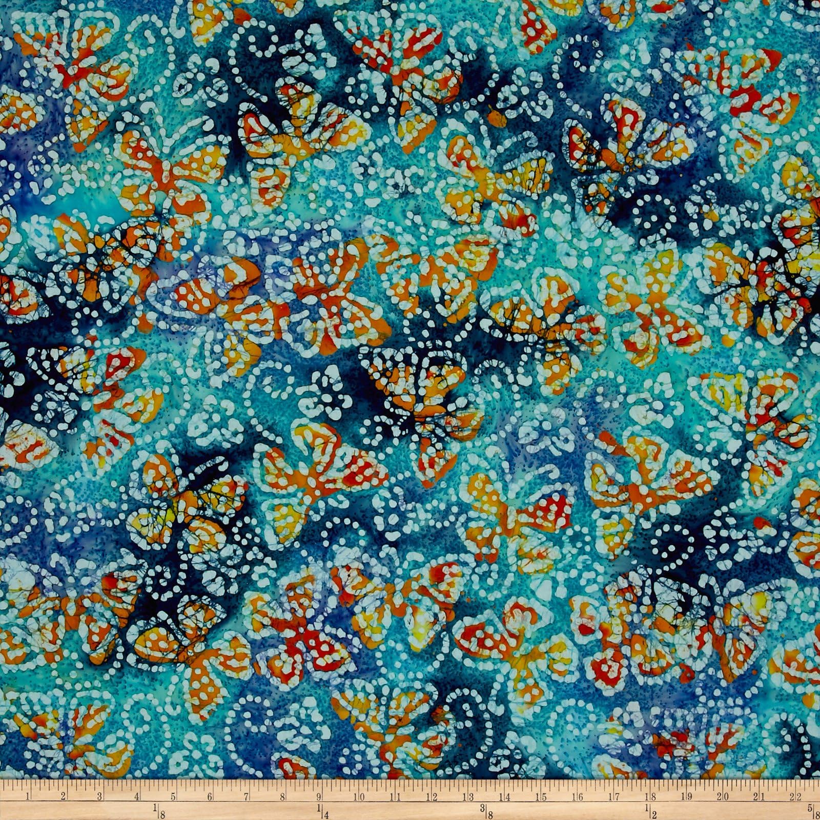Textile Creations Jewel Box Batiks Butterfly Blu/Org Fabric by The Yard