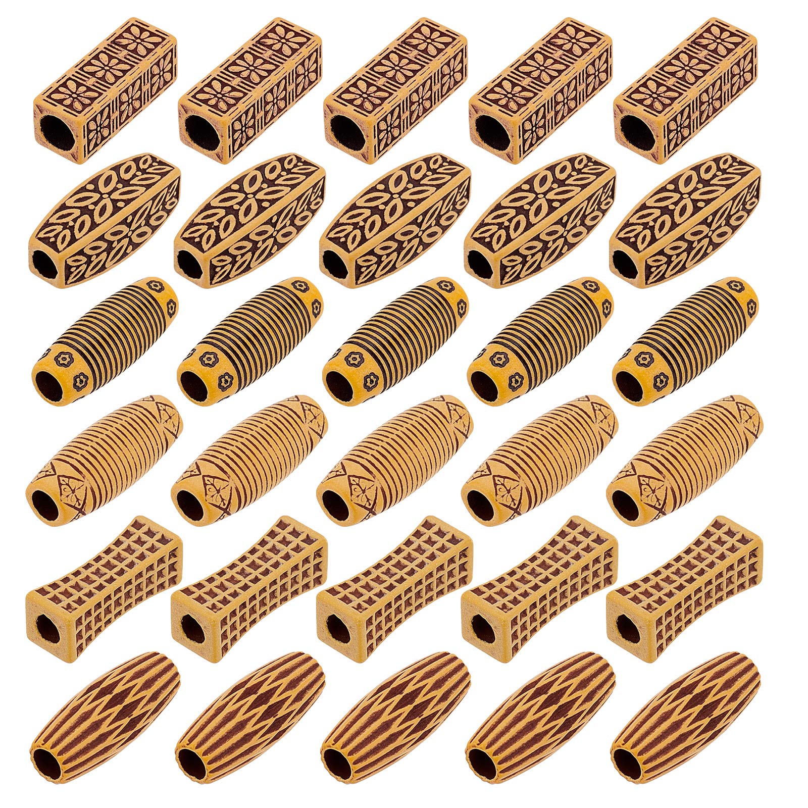 NBEADS 120 Pcs Plastic Braid Hair Beads, Imitation Wood Dreadlock Tube Beads Beard Braiding Beads for Lock Decoration Hair DIY Jewelry