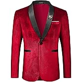 MAGE MALE Men's Velvet Slim Fit Suit Blazer Jacket Shawl Lapel One Button Dinner Prom Wedding Tuxedo