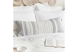 BlissBlush Gray Decorative Lumbar Pillow Cover 14x36, Grey Boho Long Body Pillow for Bed, Farmhouse Lumbar Throw Pillow for Couch, Modern Accent Textured Throw Pillowcase