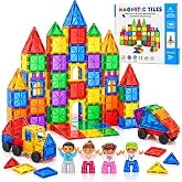 ARVENZA 100PCS Magnetic Building Blocks with 2 Cars Bases &amp; 4 Play Figures,Magnetic Building Tiles,STEM Construction Building Toy, Educational Creative 3D Learning Set