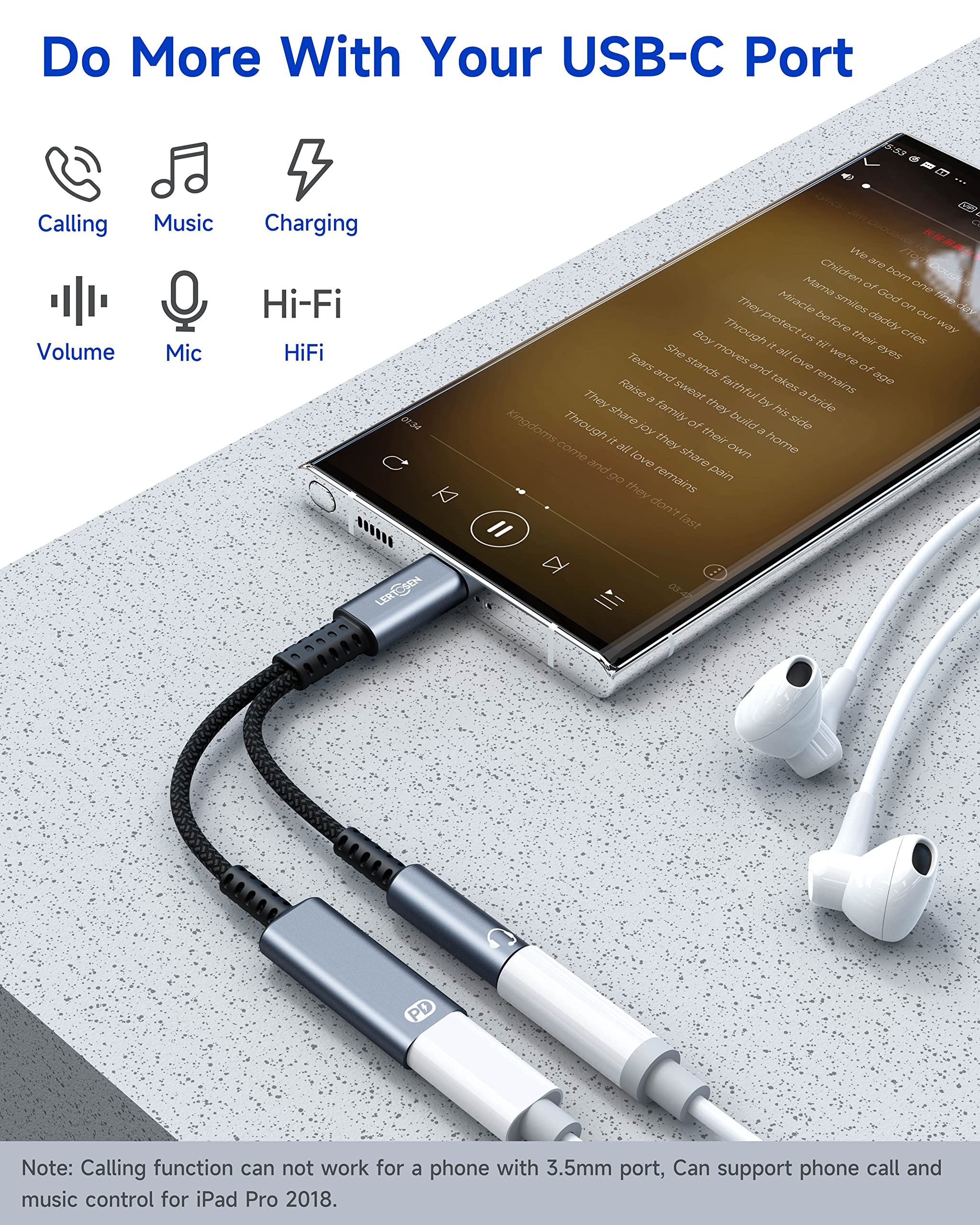 USB C to 3.5mm Headphone and Charger Adapter, 2 in 1 USB C to Aux Audio Jack with PD Fast Charging Dongle Cable Cord for Phone 16 15 Pro Max Samsung Galaxy S25 S24 S23 Pixel Ultra,iPad Pro