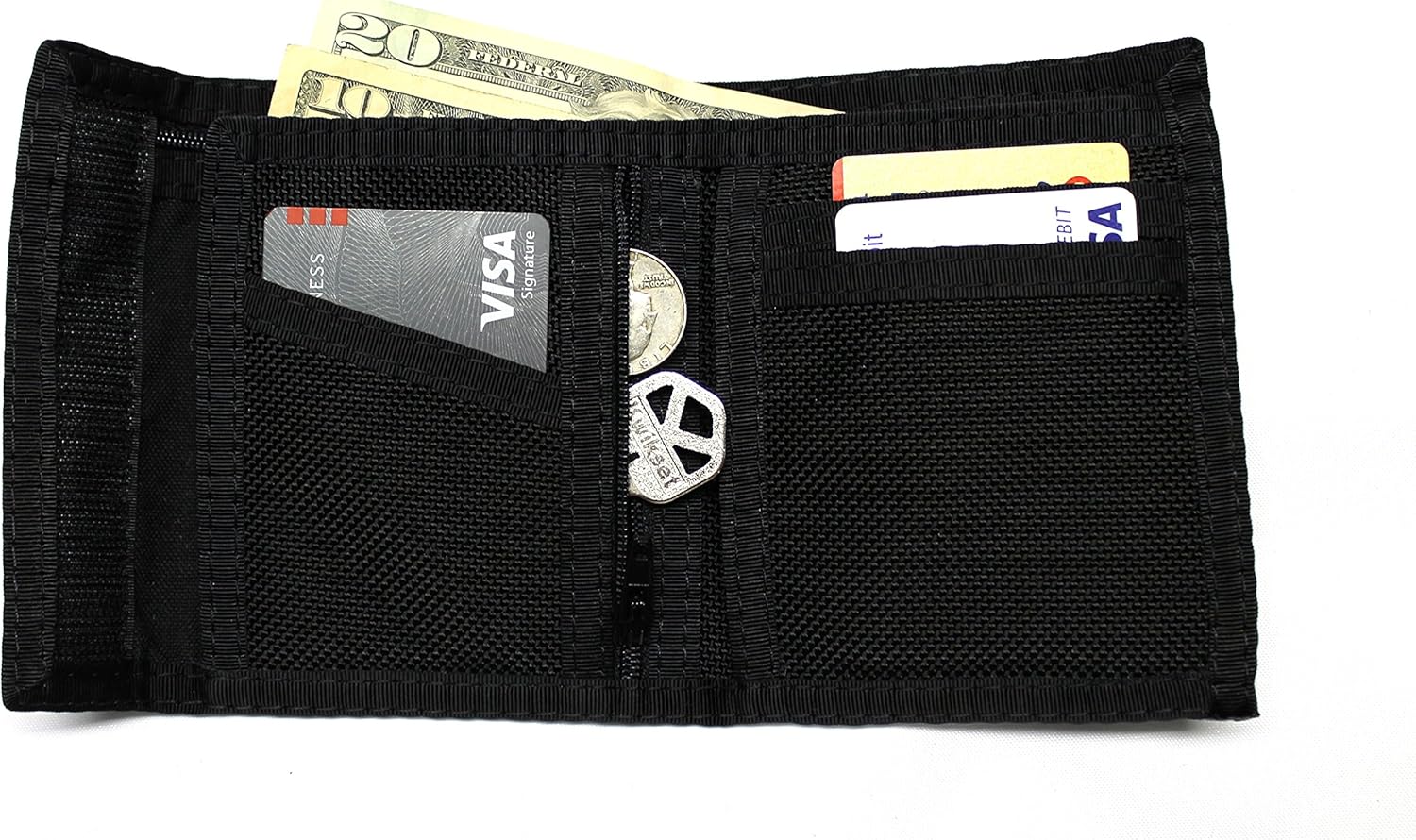Ballistic Nylon Bifold Wallet with Zippered Coin Pocket (Black) Made in USA at Amazon Men’s
