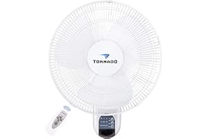 Tornado 16 Inch Oscillating Wall Mount Fan Remote Control Included 3 Speed 2050 CFM 6 FT Cord UL Safety Listed