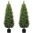4ft Artificial Cedar Trees Artificial Topiary Trees Set of 2 Faux Cypress Plants UV Resistant Potted Bushes Faux Shrubs for Outdoor Indoor Front Porch Garden
