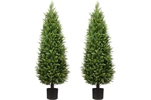 ECOLVANT 4ft Artificial Cedar Trees Artificial Topiary Trees Set of 2 Faux Cypress Plants UV Resistant Potted Bushes Faux Shrubs for Outdoor Indoor Front Porch Garden
