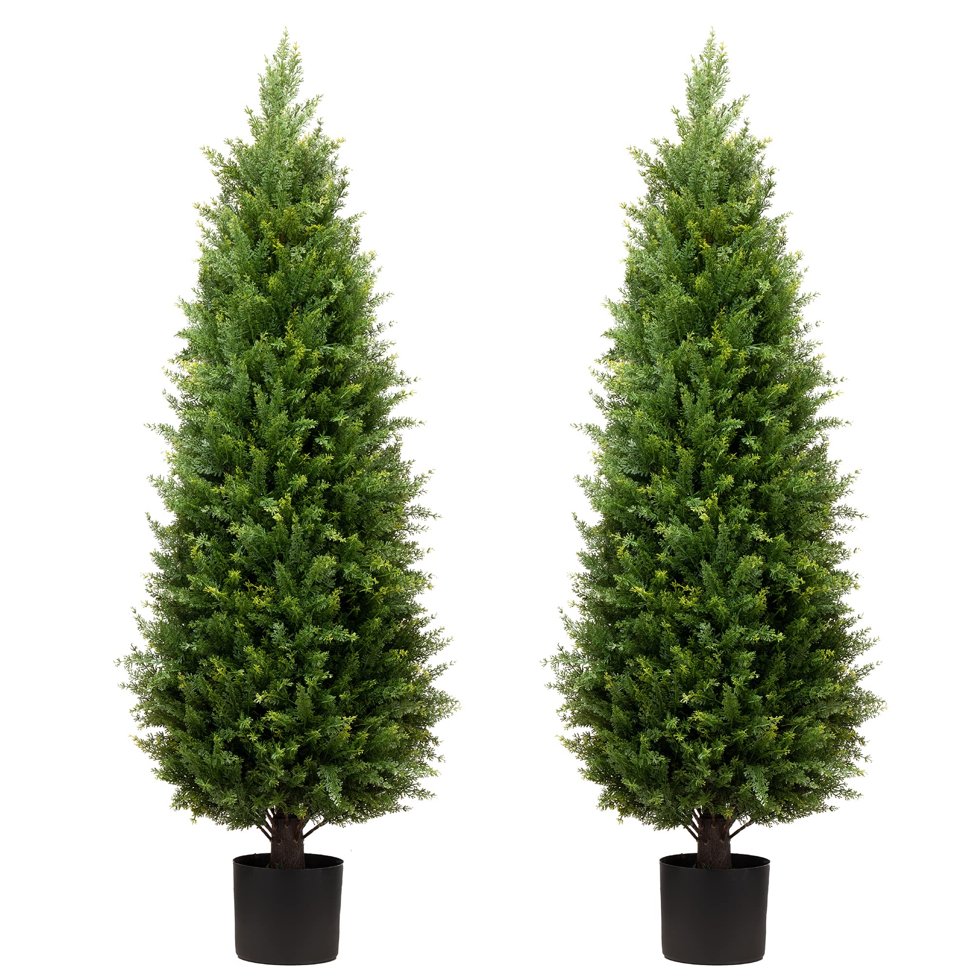 Photo 1 of 4ft Artificial Cedar Trees Artificial Topiary Trees Set of 2 Faux Cypress Plants UV Resistant Potted Bushes Faux Shrubs for Outdoor Indoor Front Porch Garden