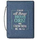 Christian Art Gifts Men/Women's Bible Cover I Can Do All Things Philippians 4:13, Blue/Turquoise Canvas, Large