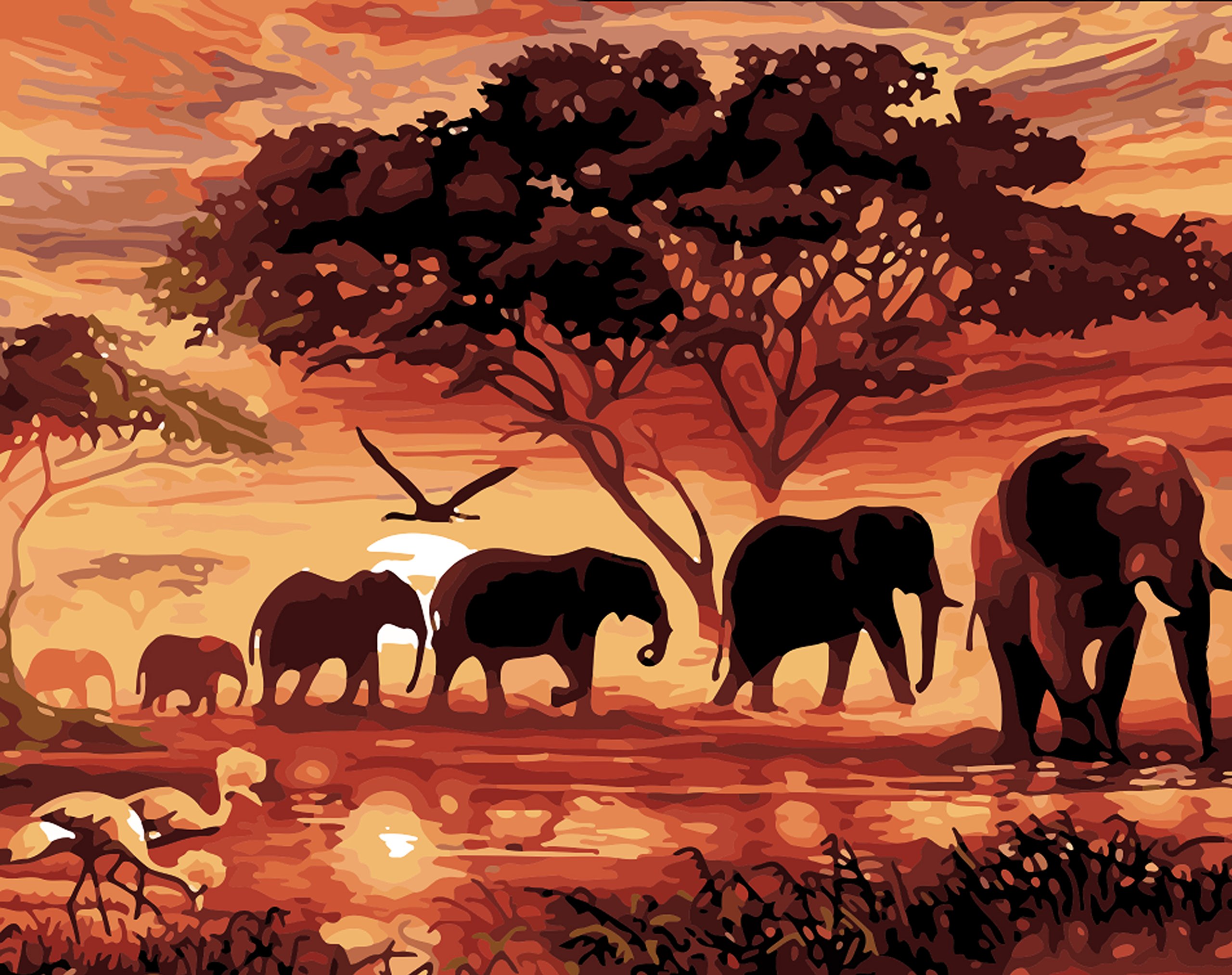 YEESAM ART New 5D Diamond Painting Kit - Sunset Elephants Group - DIY Crystals Diamond Rhinestone Painting Pasted Paint by Number Kits Cross Stitch Embroidery