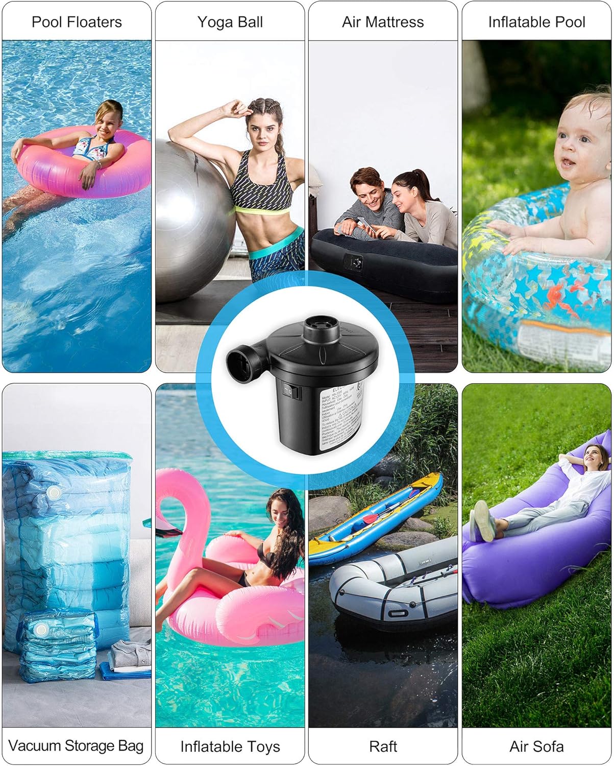 FiveJoy Electric Air Pump, Quick-Fill AC Inflator Deflator with 3 Nozzles, 120 Volt Portable Air Mattress Pump for Outdoor Camping, Inflatable Couch, Pool Floats, Boats, Swimming Ring (AC Pump (140W)): Sports & Outdoors