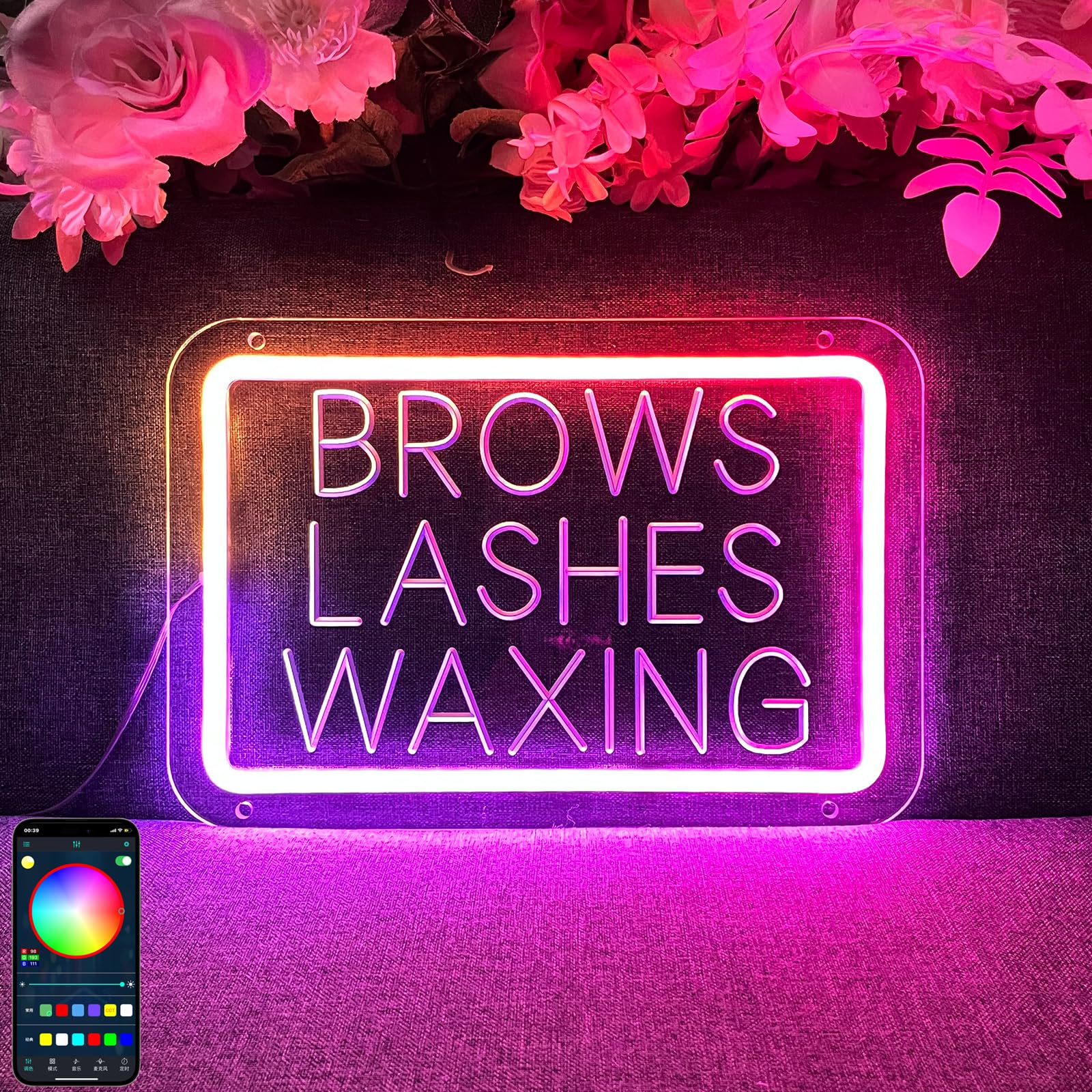 Photo 1 of Waxing Lashes Brows Colorful Neon Sign for Wall Decor 3D Art Carving Design Custom RGB Dimmable Color Changing LED Neon for Business Spa Salon Studio Stores Rainbow Logo Personalized Sign 40×26.67 CM