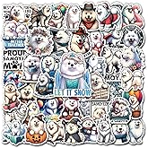 WESILY Pack 50 PCS Samoye Dog Stickers Cute White Samoyed Waterproof Vinyl Decals Decor Laptop Water Bottles Luggage Phone Case Car Stakeboard Notebook Car Gift for Kid Teen Adult