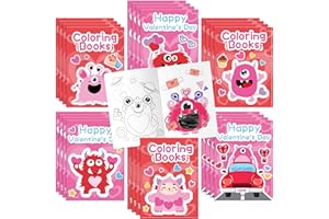 JAPBOR Valentine's Day Coloring Book - 24PCS Mini Valentine Monster Color Books Bulk for Party Favors, Sweet Romantic Themed Small Colouring Pages for Birthday Gifts Class Drawing Painting Game