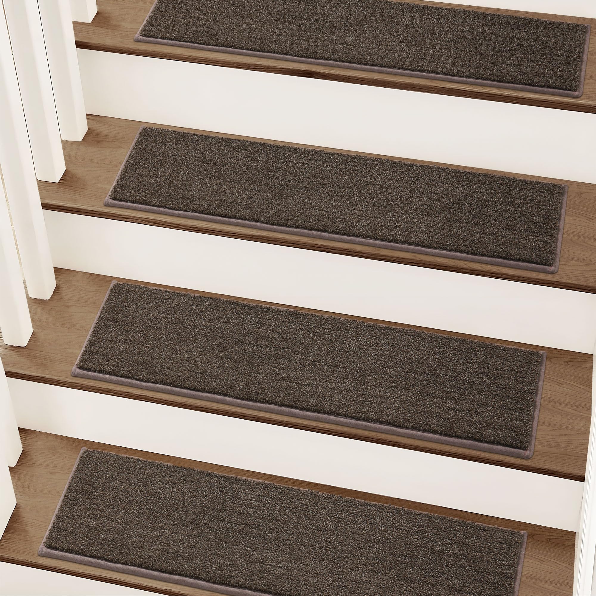 Photo 1 of COSY HOMEER Stair Treads Non-Slip Carpet Stair Treads for Wooden Steps, Indoor Stair-Runner Rugs for Kids Elders & Pets 28"x9" (15Pc, Brown)