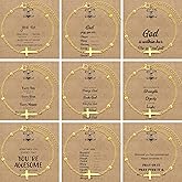 BROCC 9PCS Chain Cross Bracelet for Women 18K Gold Plated Cross Chain Charm Bracelets Adjustable Simple Link Chain Bracelets Faith Jewelry