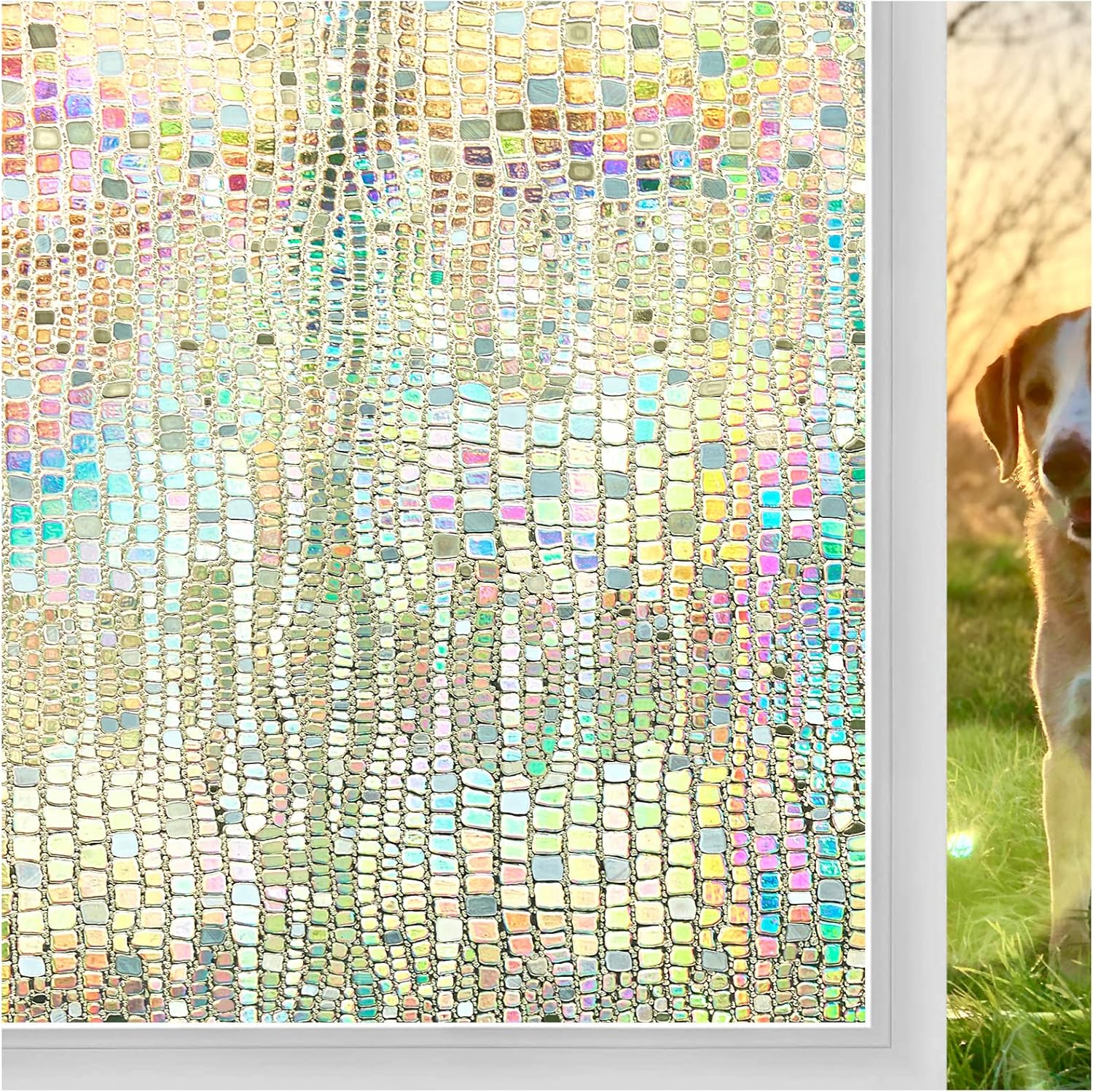 Window Treatments - Window Privacy Film Stained Glass Window Clings 3D Rainbow Decorative Stickers Non Adhesive Static Vinyl Frosted Holographic Coverings Sun Blocking Door Decals Home Bathroom (17.5 x 78.7 Inch, Pure)