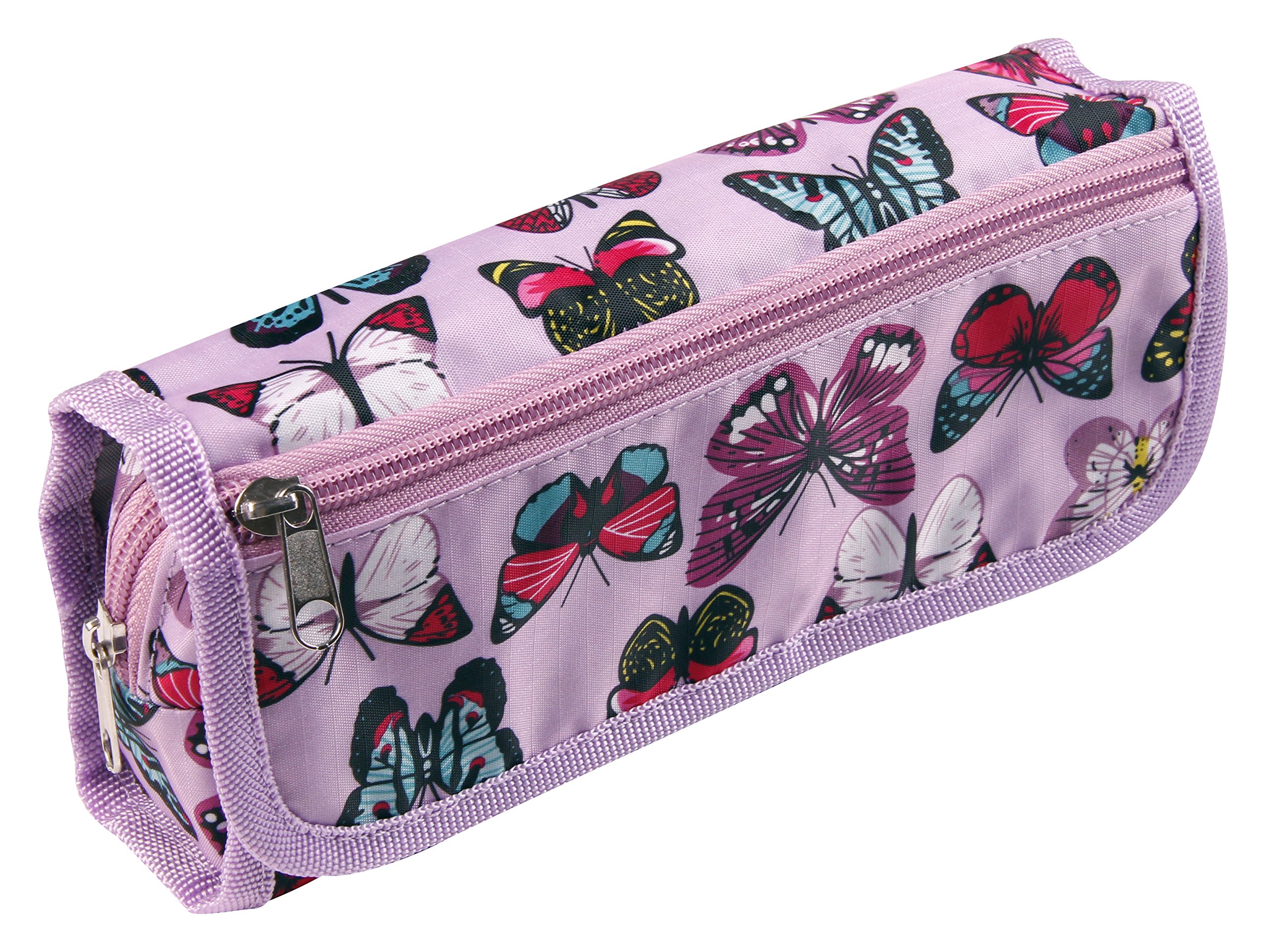 Clairefontaine 8534C - One Textile Pencil Case Rectangular Combi + flaps - Dimensions: 22x6x12 cm - Butterflies Pattern - Practical - Spacious - Organisational