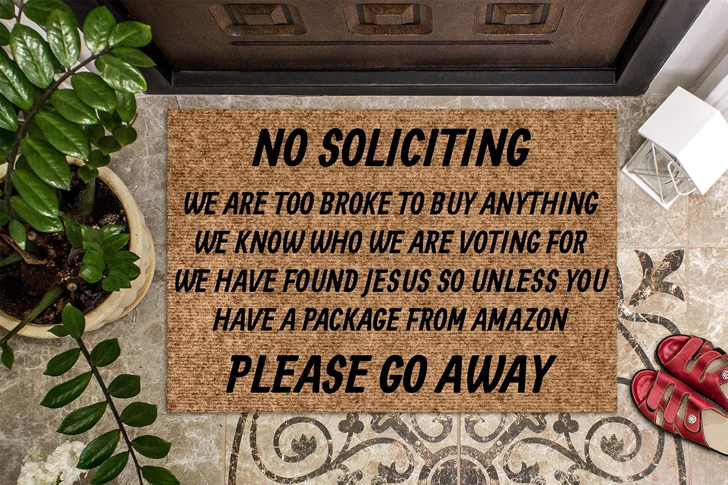 No Soliciting Please Go Away Funny Doormat Mat