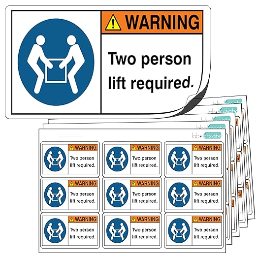 144x White Plastic Two Person Lift Required Warning Stickers. Extremely ...